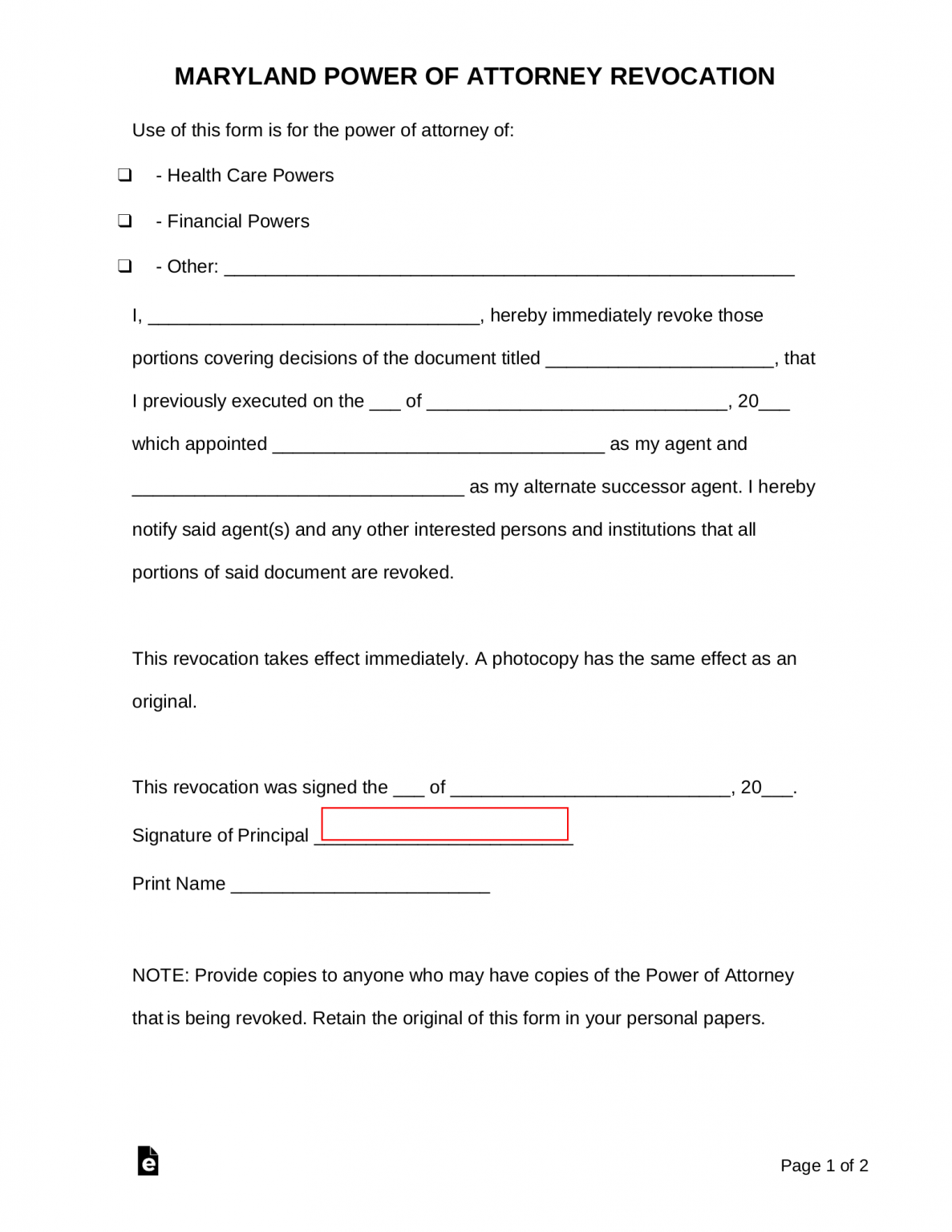 Free Maryland Power of Attorney Revocation Form - PDF | Word – eForms