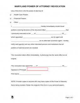 Maryland Power of Attorney Revocation Form