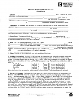 Massachusetts Association of Realtors Residential Lease Agreement