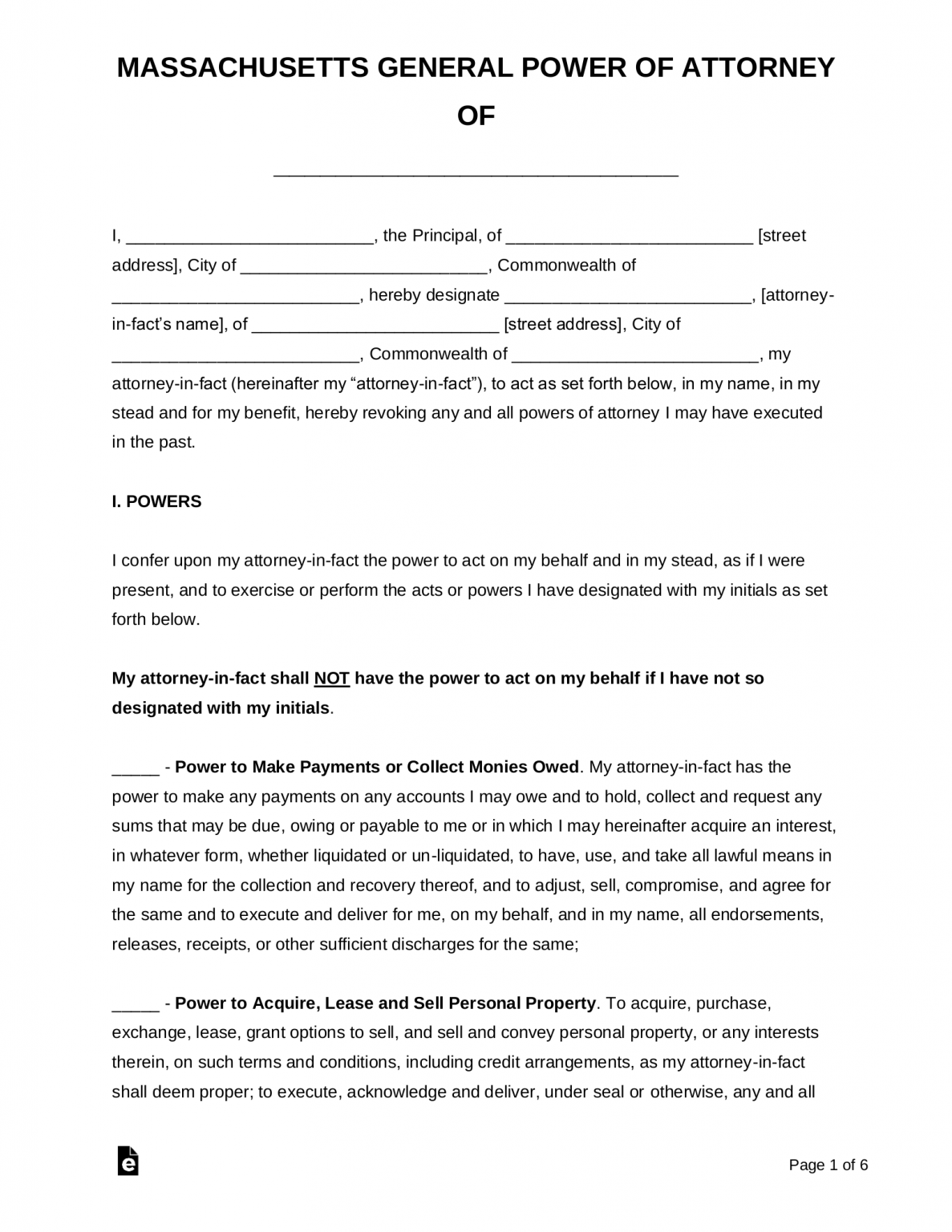 Free Massachusetts General Financial Power Of Attorney Pdf Word