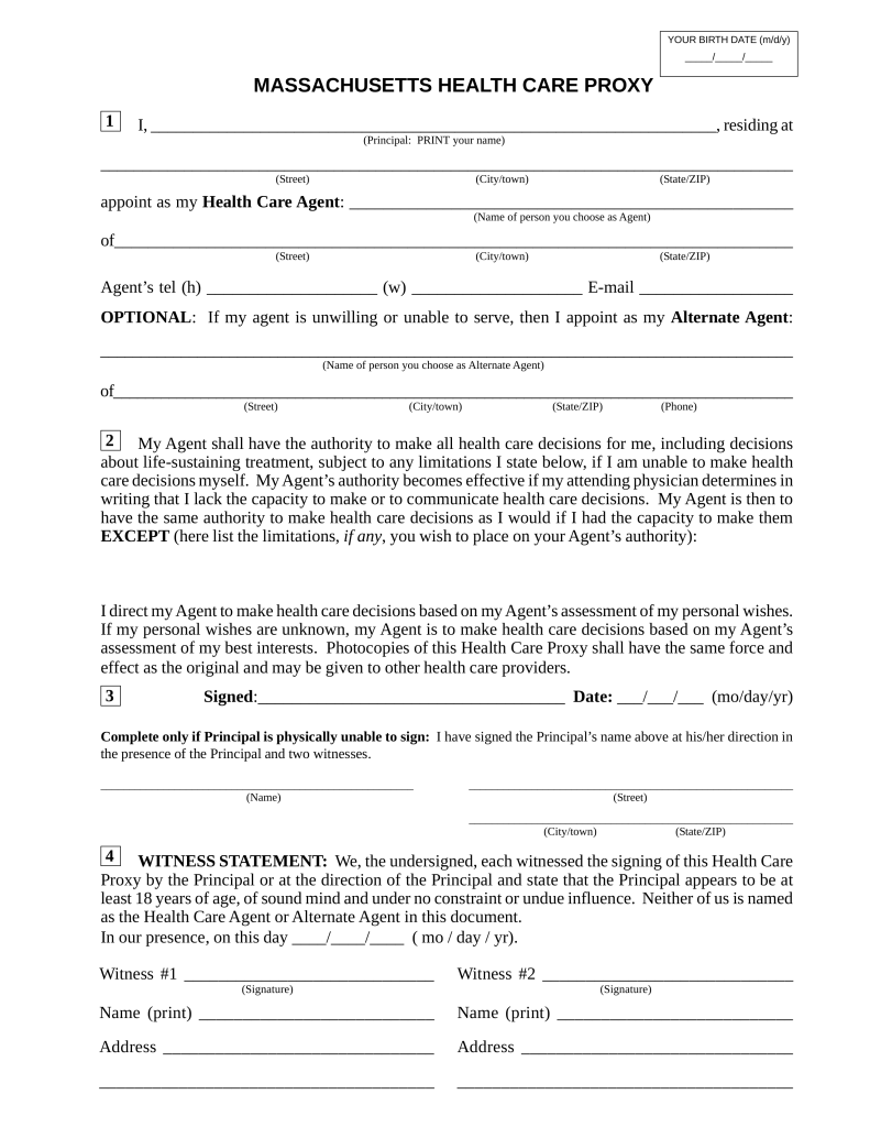 form health poa Care Form Free Health Proxy (Medical POA) Massachusetts