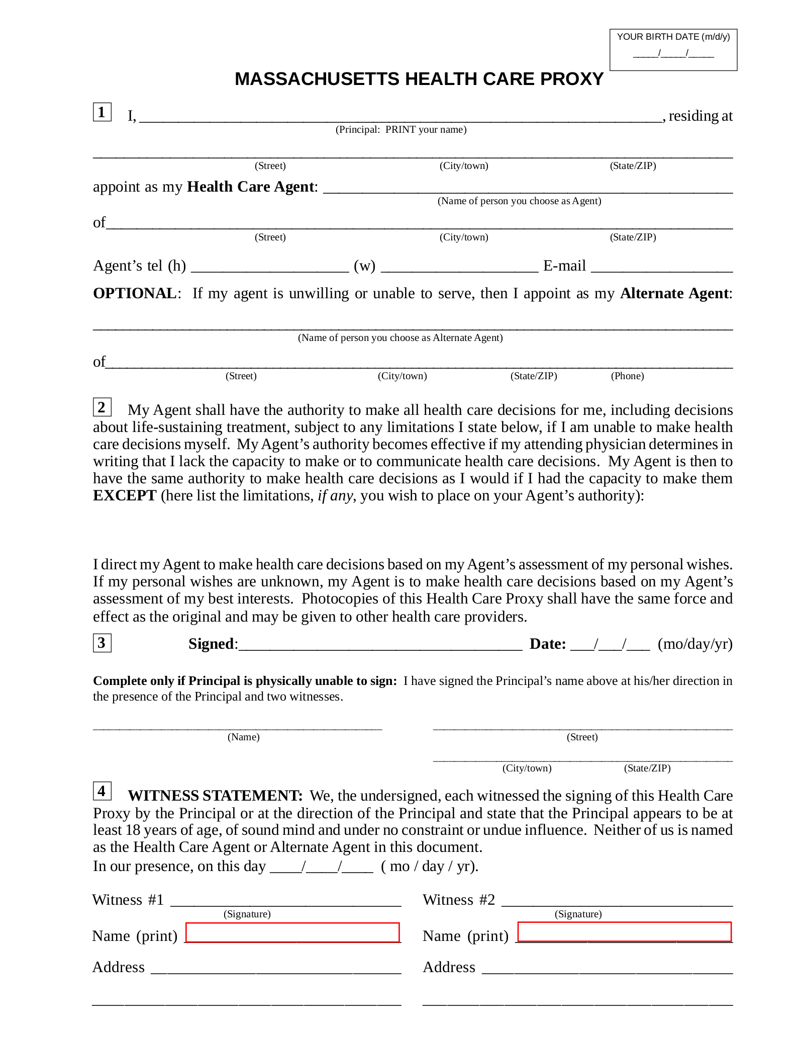 Free Massachusetts Health Care Proxy Medical POA Form PDF Word 