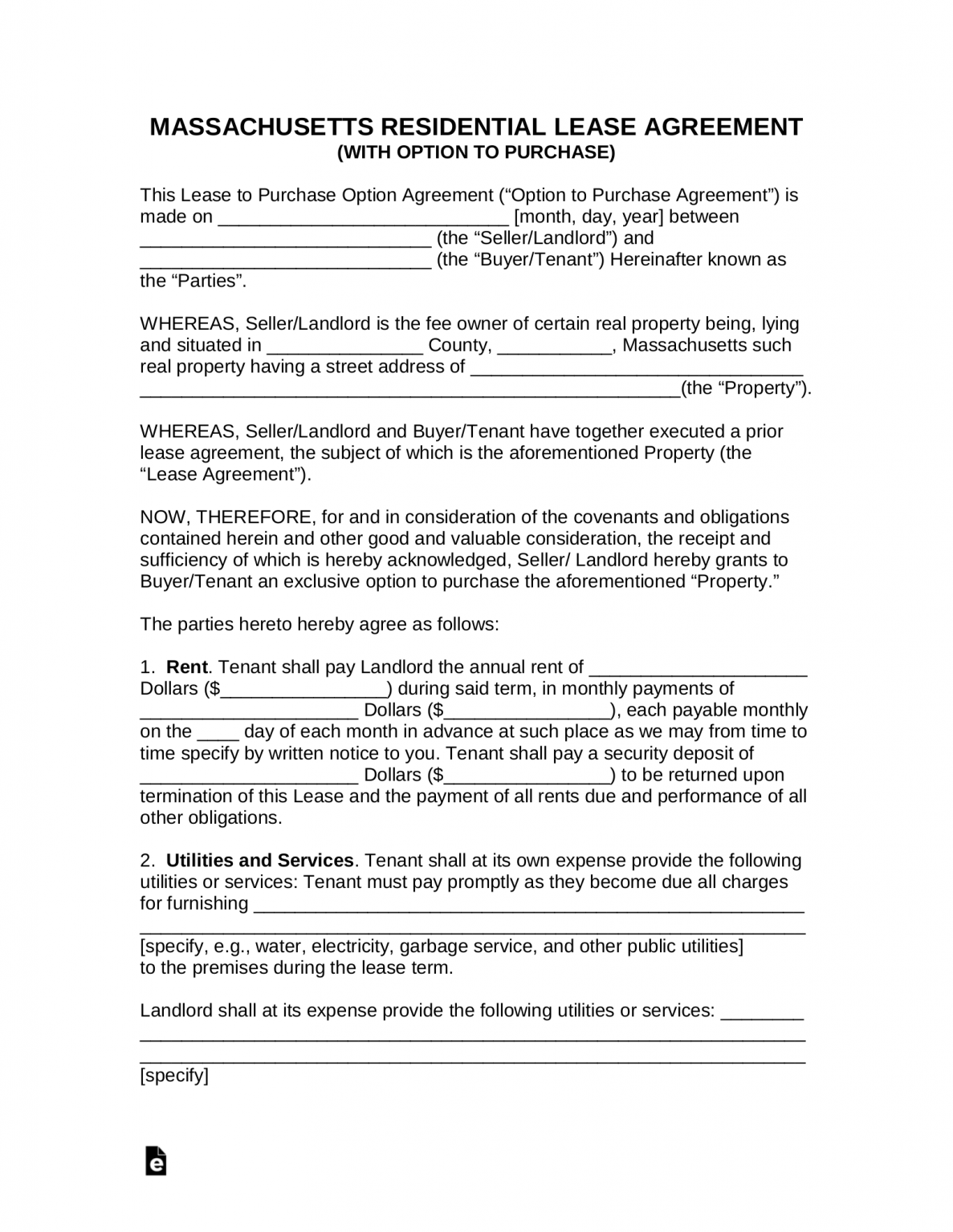 Free Massachusetts Rent-to-Own Lease Agreement - PDF | Word – eForms