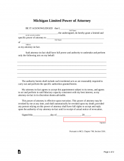 Michigan Limited Power of Attorney Form