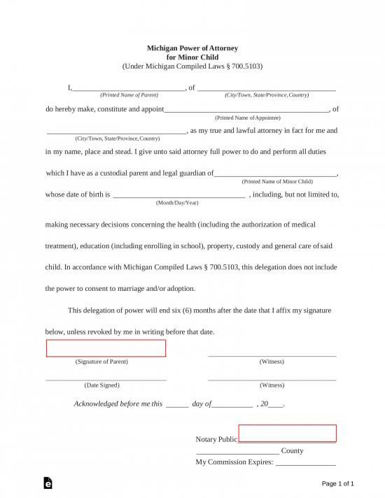 free-michigan-power-of-attorney-for-minor-child-form-pdf-word-eforms