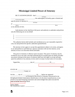 Mississippi Limited Power of Attorney Form