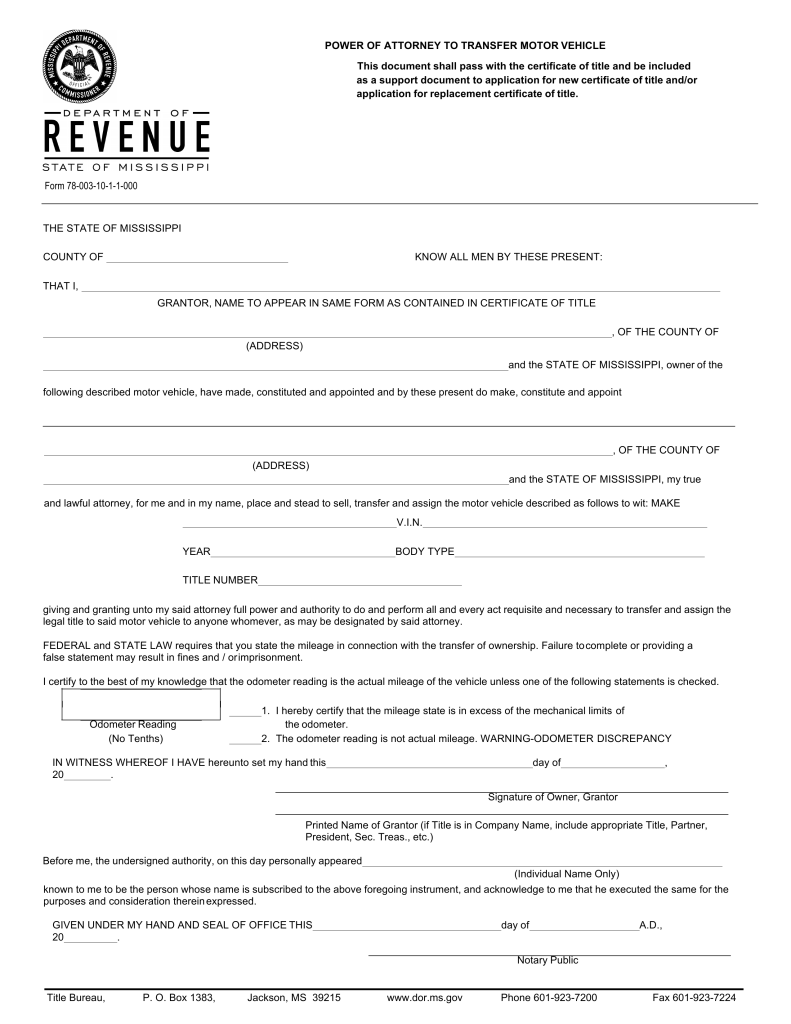 Mississippi Power Of Attorney Form