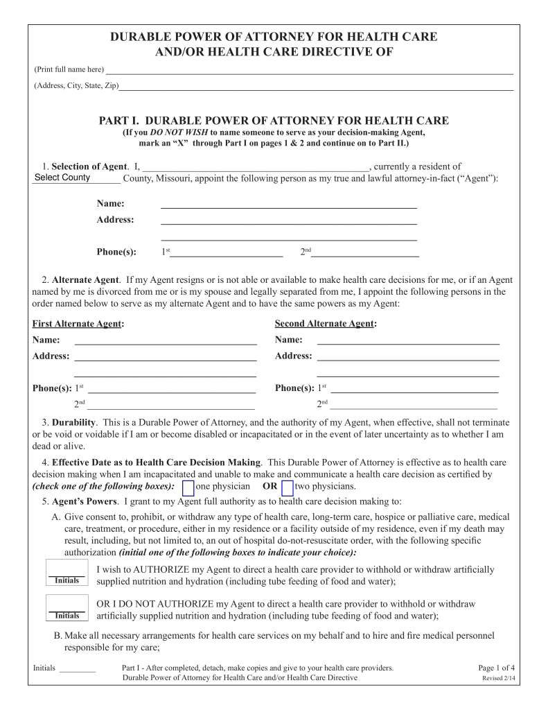 Free Missouri Medical Power of Attorney Form - PDF – eForms