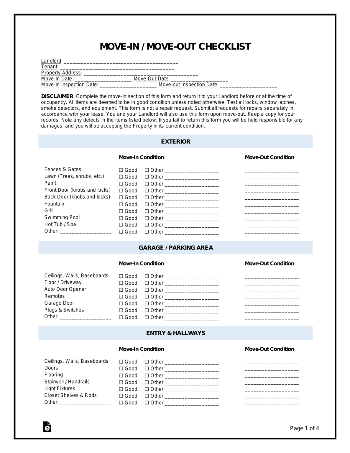 move out inspection checklist for landlord