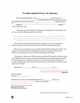 Nevada Limited Power of Attorney Form