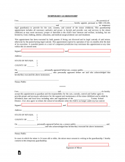 Nevada Minor Child (Parent) of Minor Power of Attorney Form