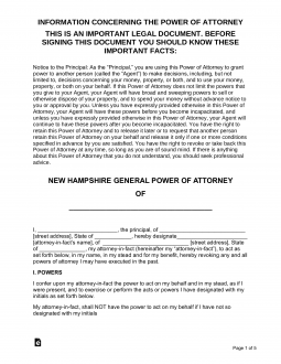 New Hampshire General (Financial) Power of Attorney
