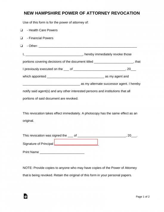 Free New Hampshire Revocation Power Of Attorney Form PDF EForms