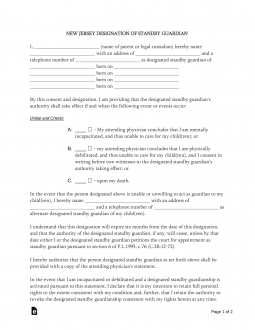 New Jersey Minor Child (Parent) Power of Attorney Form
