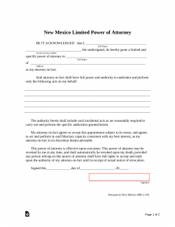 New Mexico Limited Power of Attorney Form