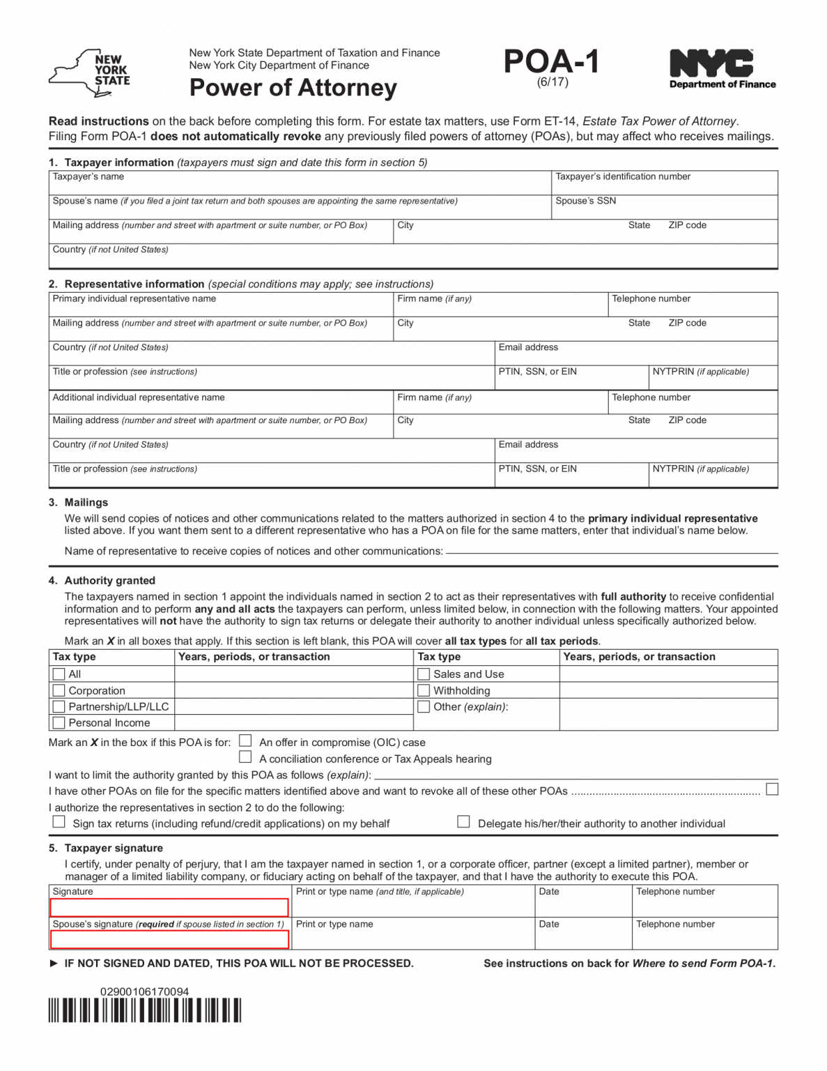 New York Tax Power of Attorney (Form POA1) eForms