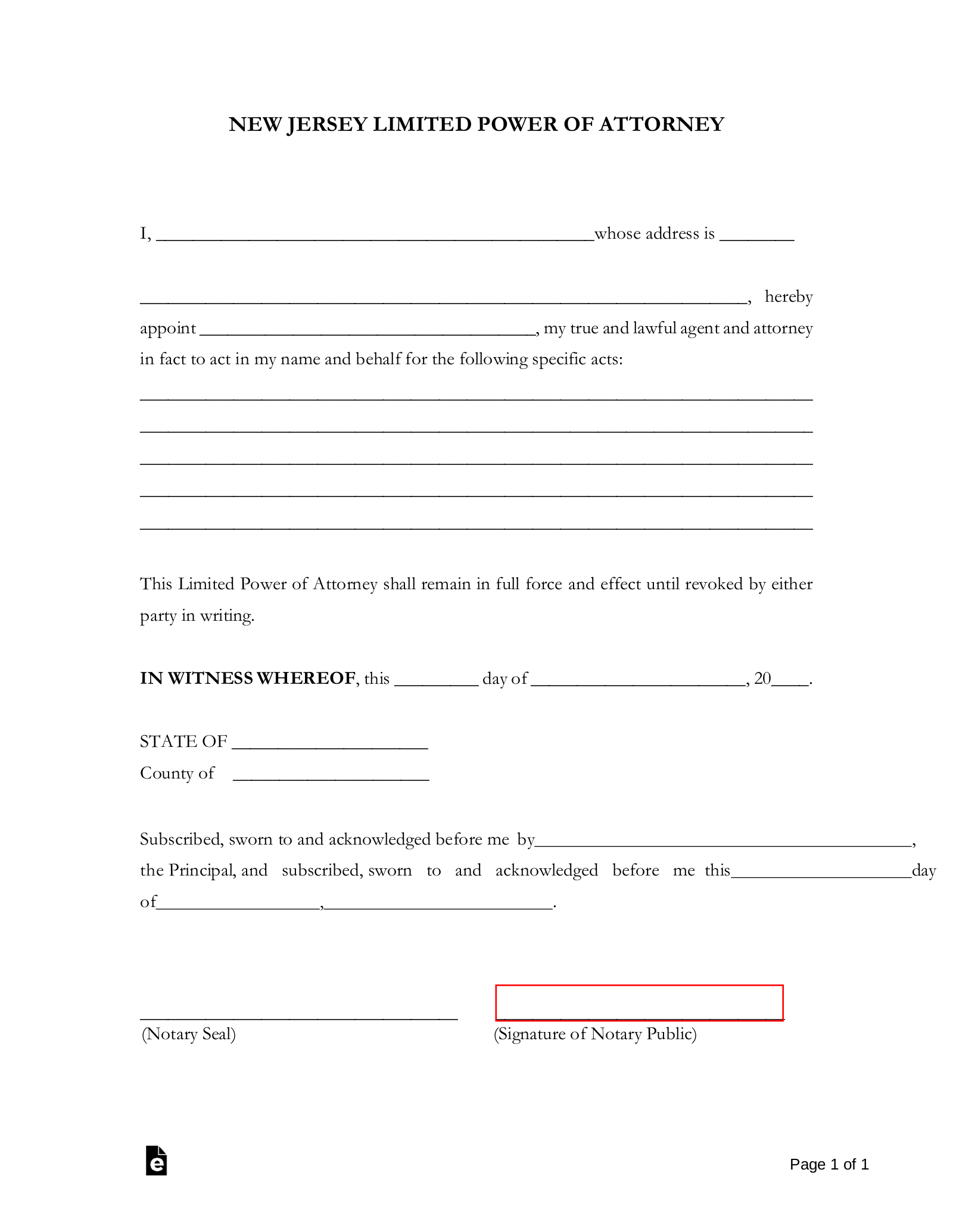 Free New Jersey Limited Power of Attorney Form - PDF | Word – eForms