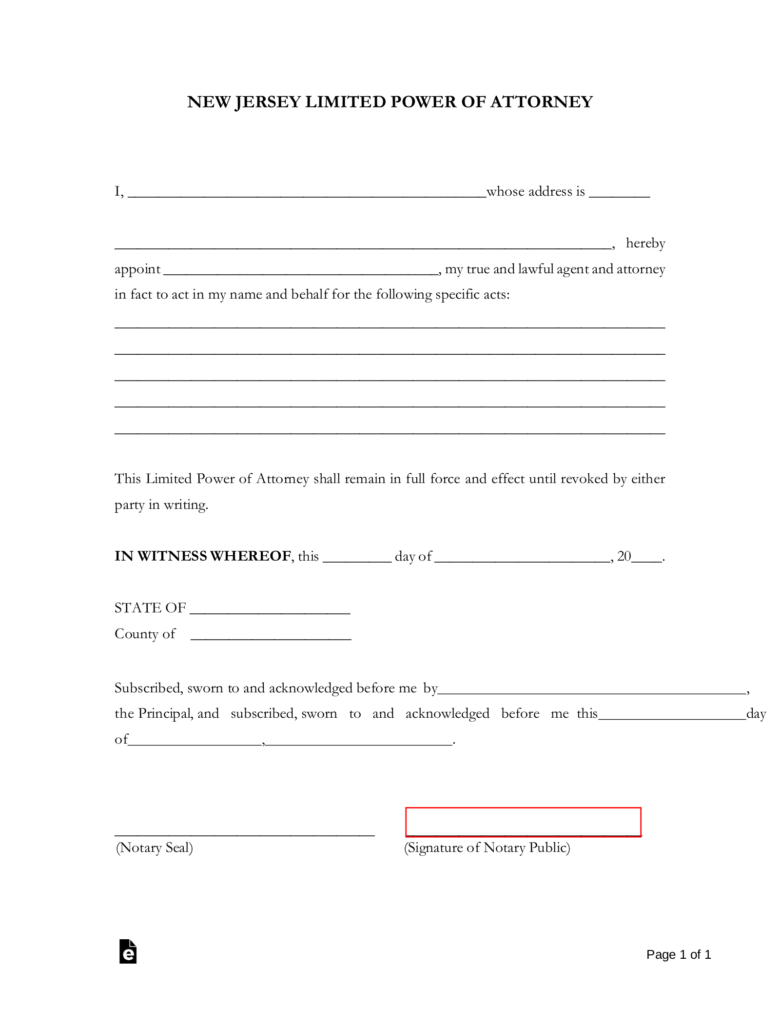 Free New Jersey Limited Power Of Attorney Form PDF Word EForms