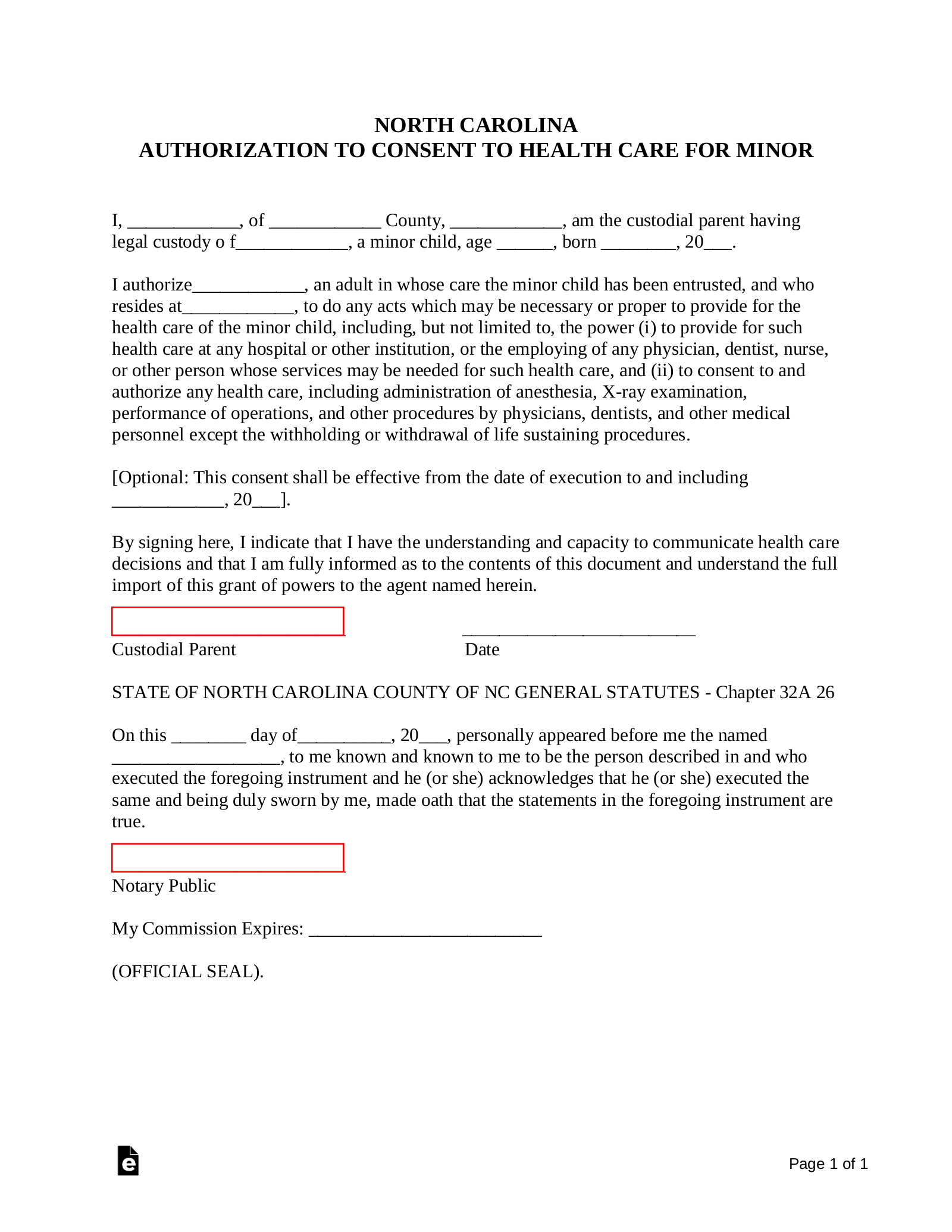 Notarized Letter For Temporary Child Custody from eforms.com
