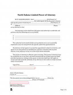 North Dakota Limited Power of Attorney Form