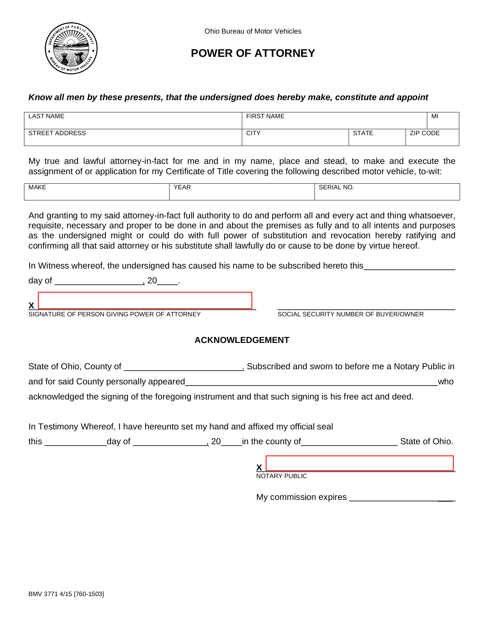 sample power of attorney for vehicle transactions