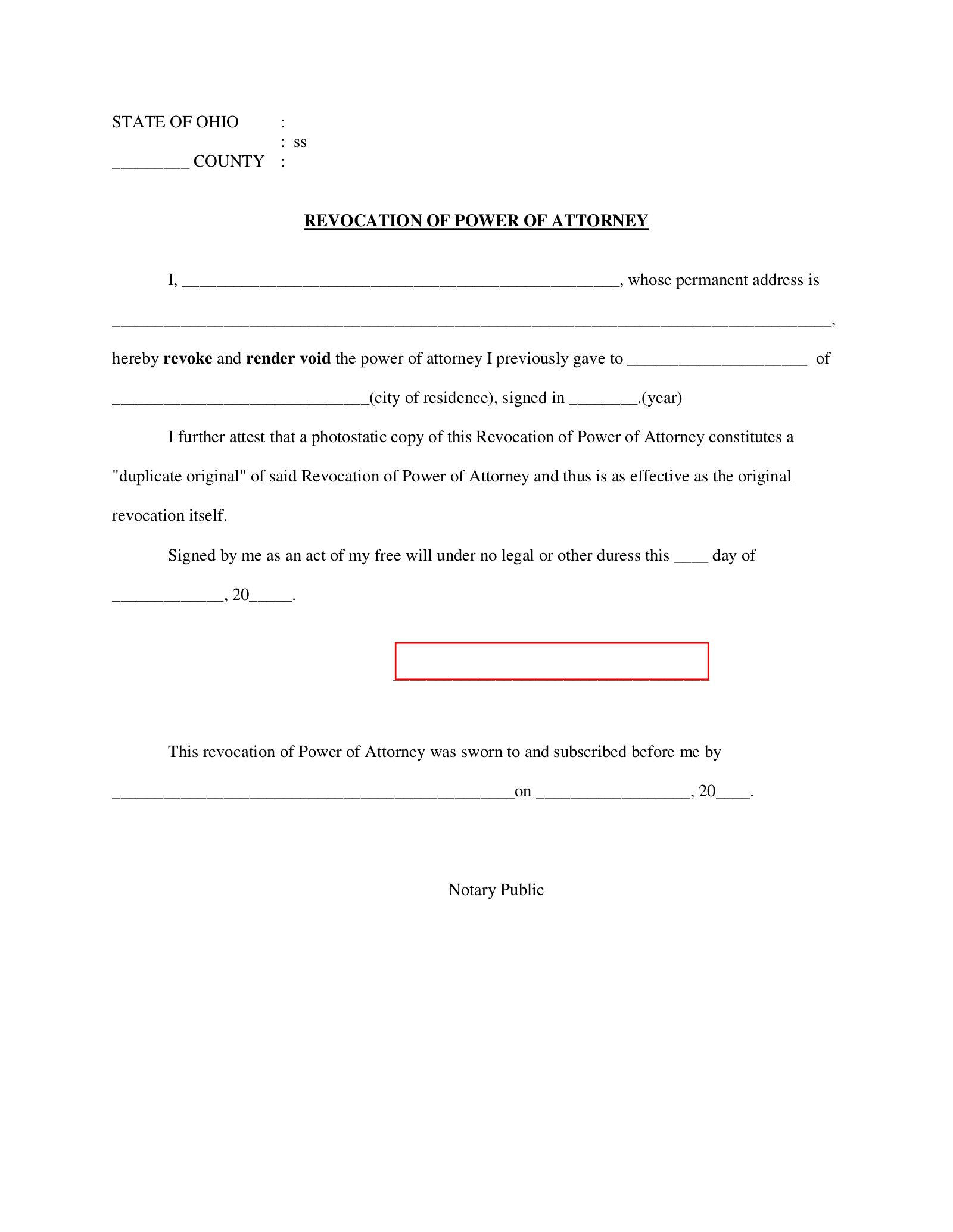 Free Ohio Revocation of Power of Attorney Form PDF Word eForms