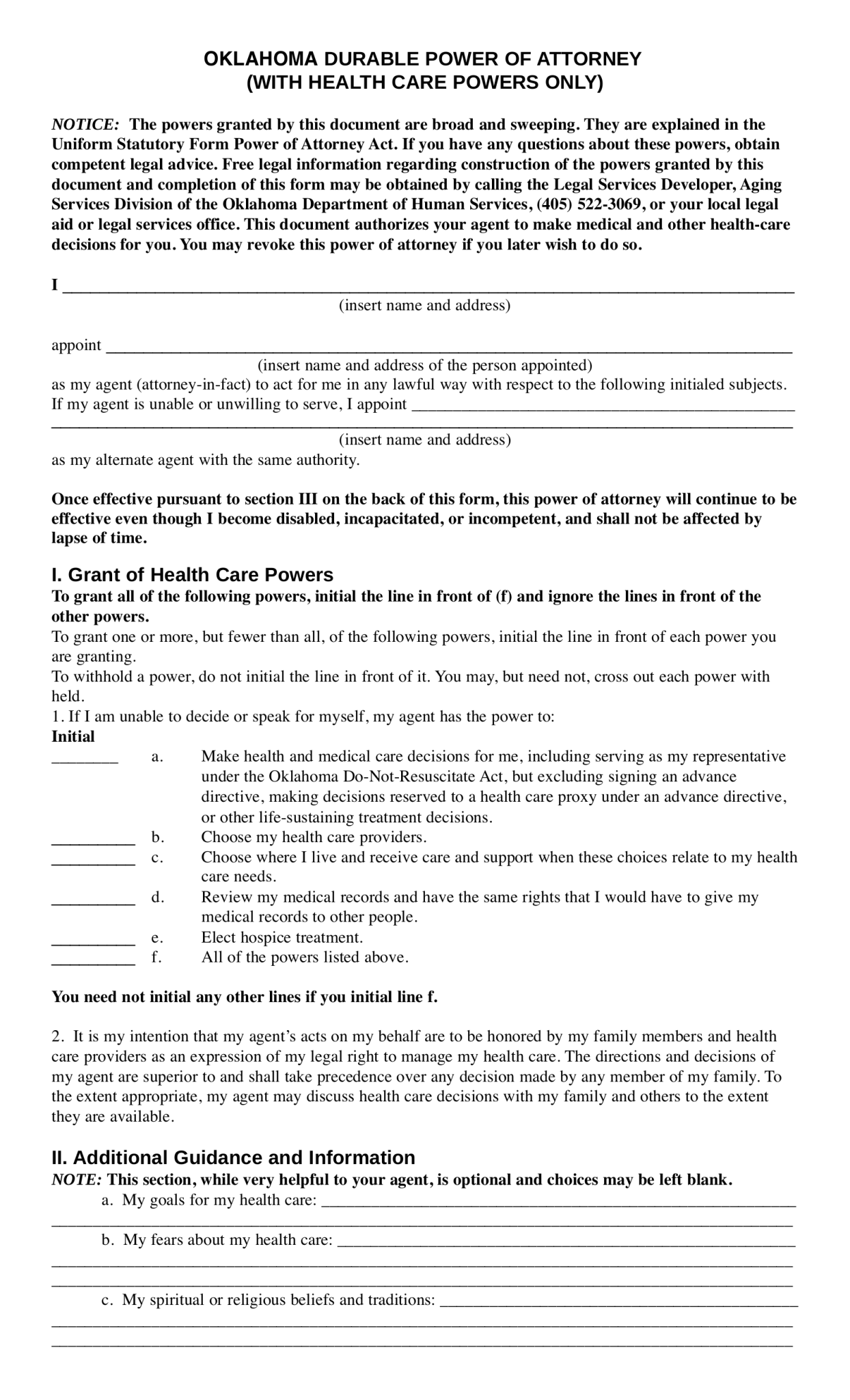 Free Oklahoma Medical Power Of Attorney Form Word PDF EForms