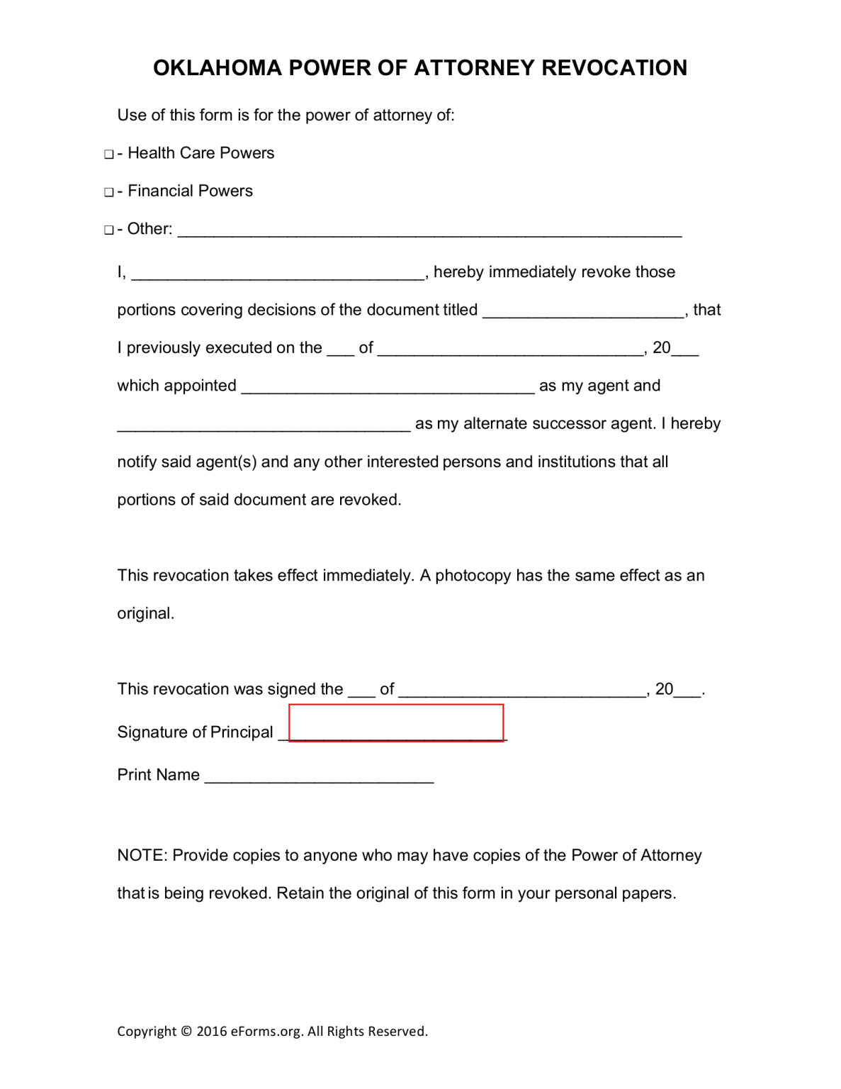 Free Oklahoma Revocation of Power of Attorney Form - PDF | Word – eForms