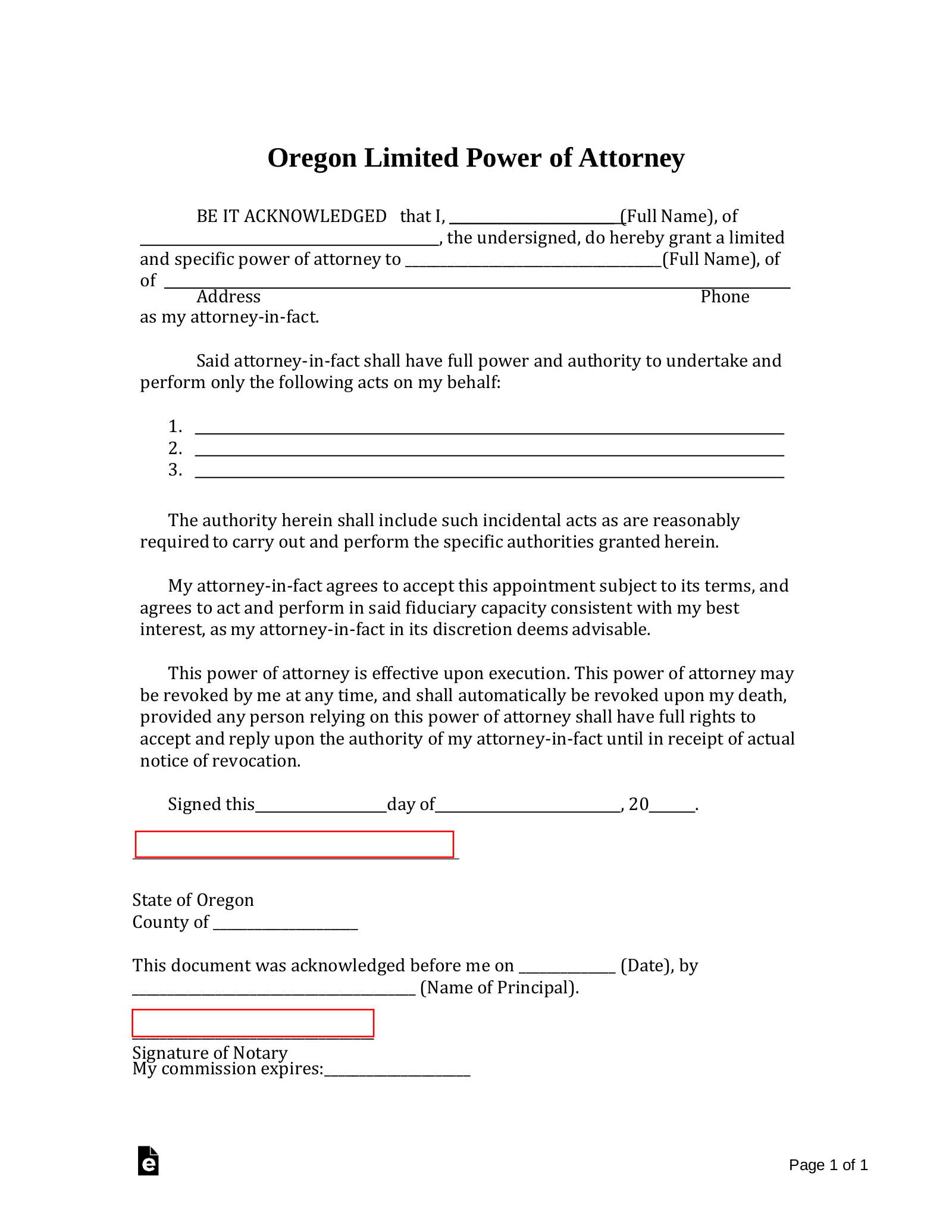 Oregon Limited Power of Attorney