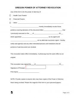 Oregon Revocation of Power of Attorney Form