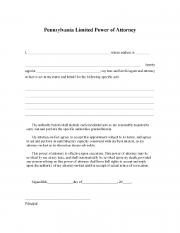 Pennsylvania Limited Power of Attorney Form