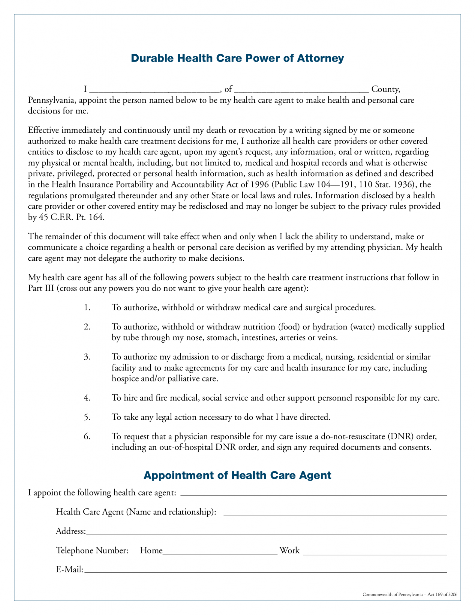 Free Pennsylvania Medical Power of Attorney Form - PDF – eForms