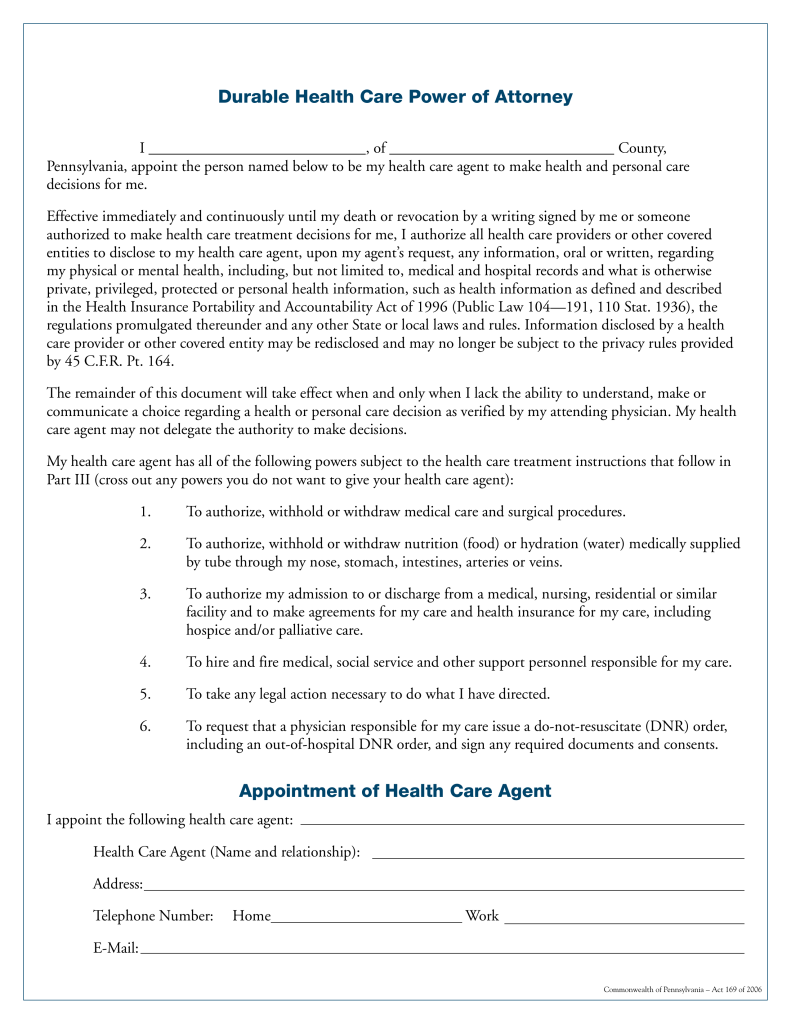 free-pennsylvania-medical-power-of-attorney-form-pdf-eforms