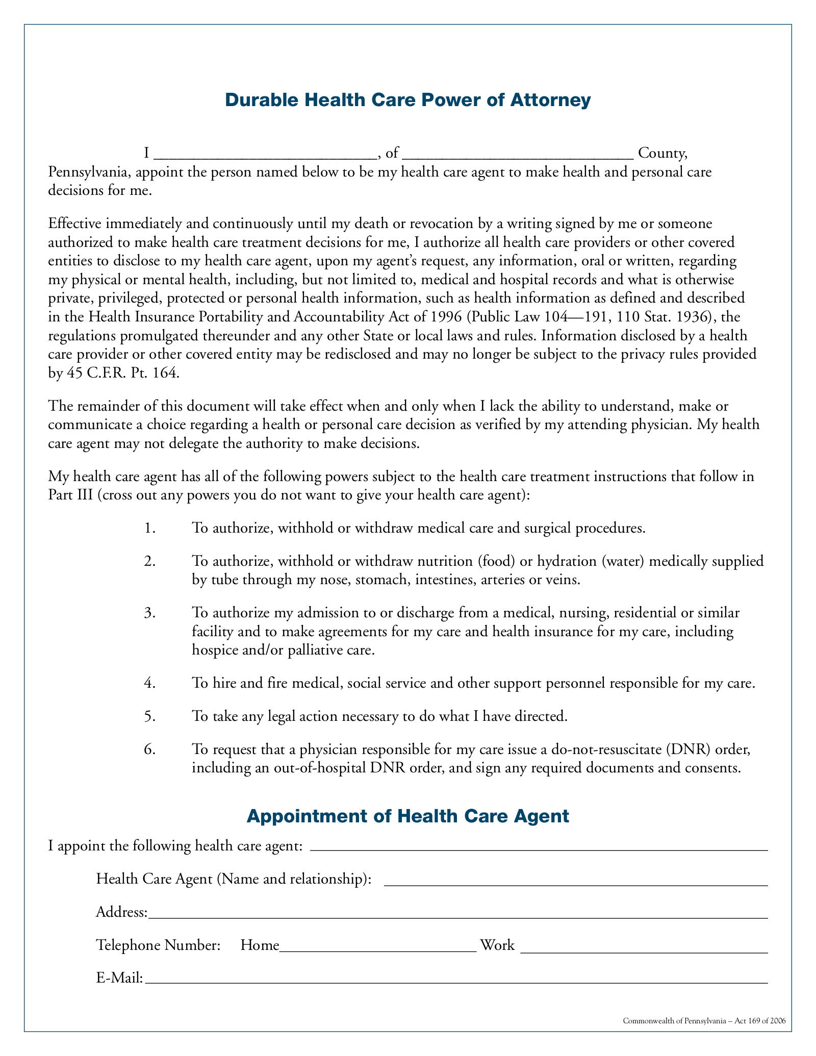 Free Pennsylvania Medical Power of Attorney Form PDF eForms
