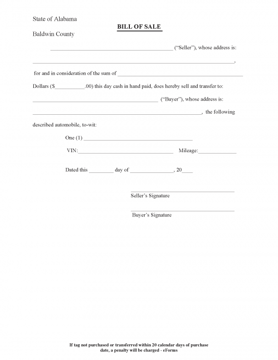 Free Alabama Motor Vehicle Bill of Sale Form - PDF | Word – eForms