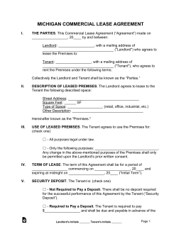 Michigan Commercial Lease Agreement Template