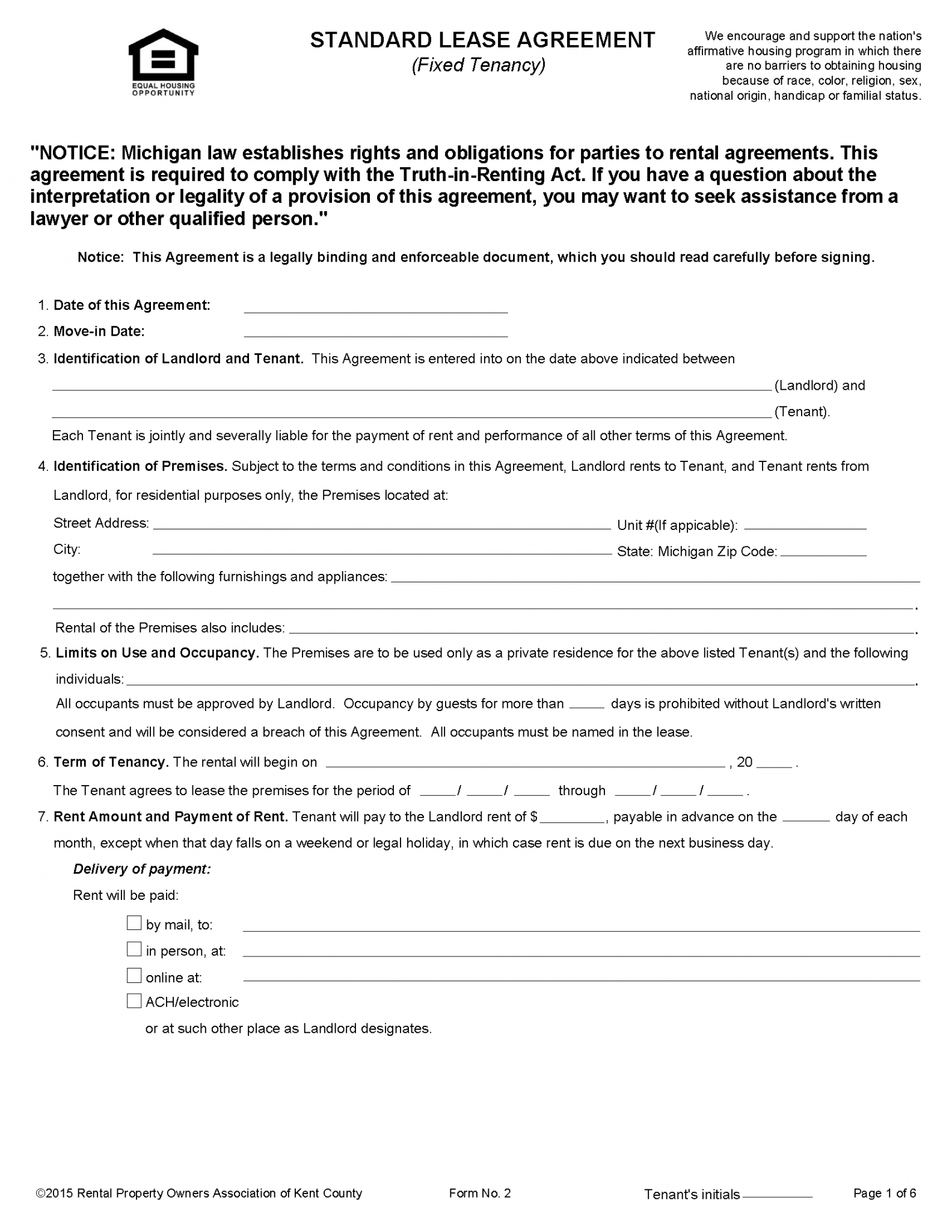 Free Michigan Residential Lease Agreement Template PDF Word eForms