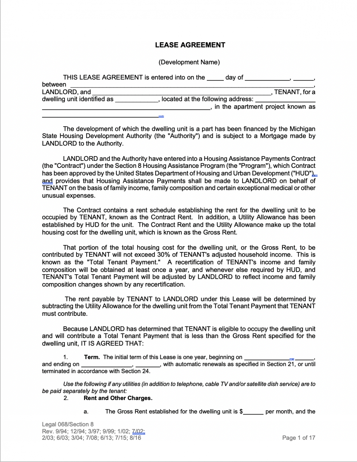 Free Michigan Residential Lease Agreement Template PDF Word eForms
