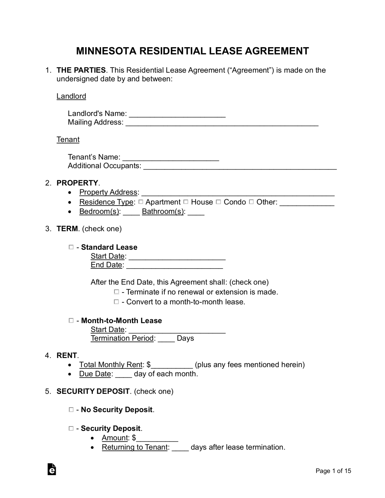 Free Minnesota Lease Agreement Templates (7) PDF Word eForms