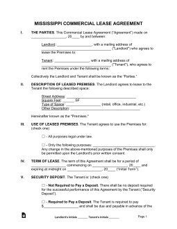 Mississippi Commercial Lease Agreement Form