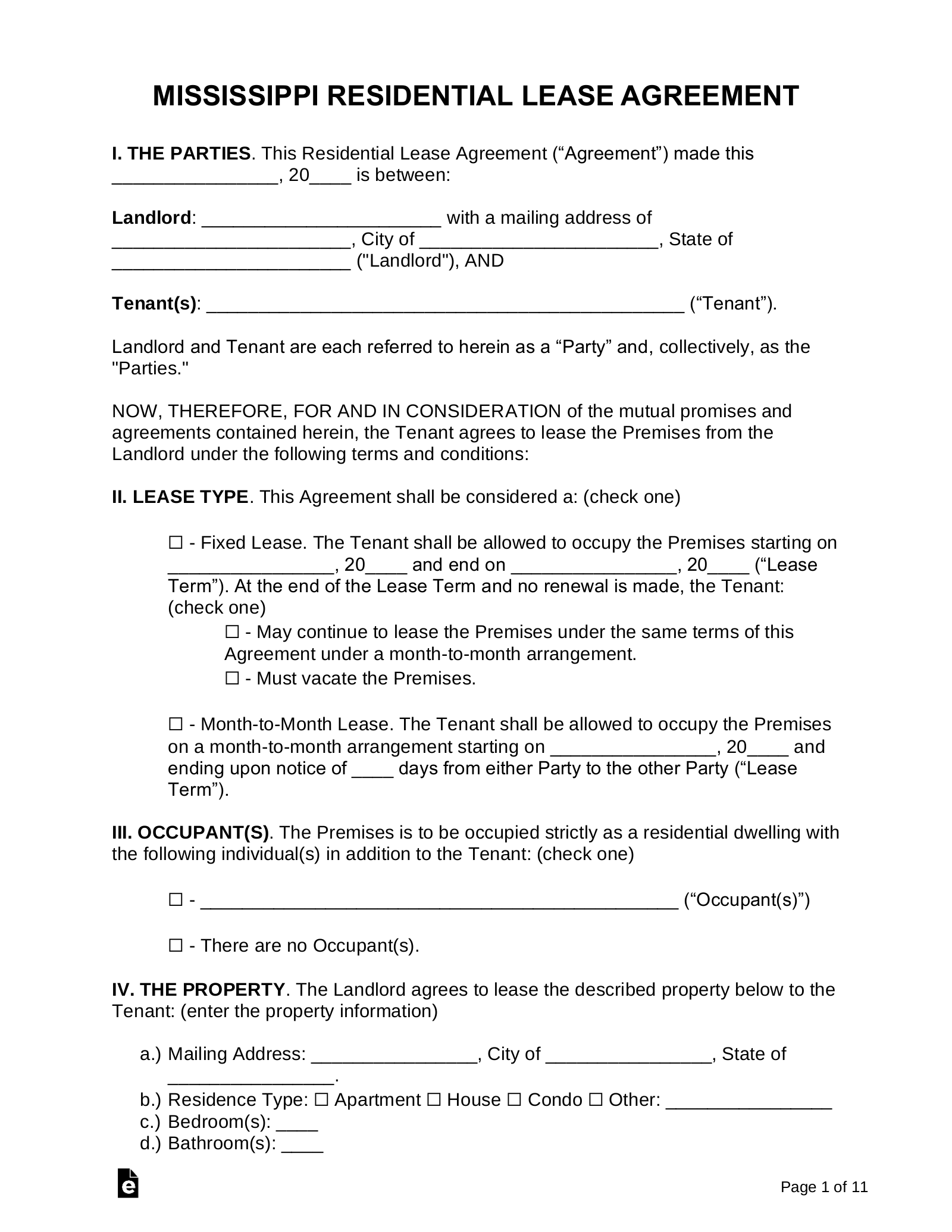 Mississippi Lease Agreement Templates (7)