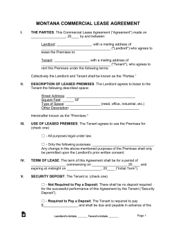 Montana Commercial Lease Agreement Template
