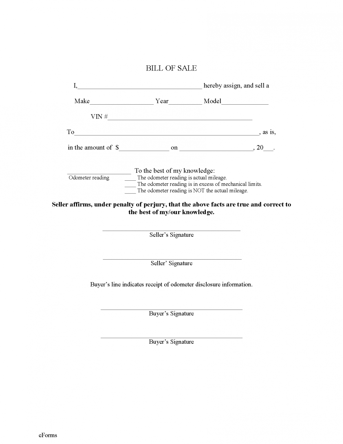 Free Colorado Motor Vehicle Bill Of Sale Forms PDF EForms