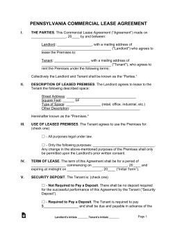 Pennsylvania Commercial Lease Agreement Template