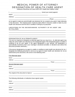 Texas Medical Power of Attorney Form