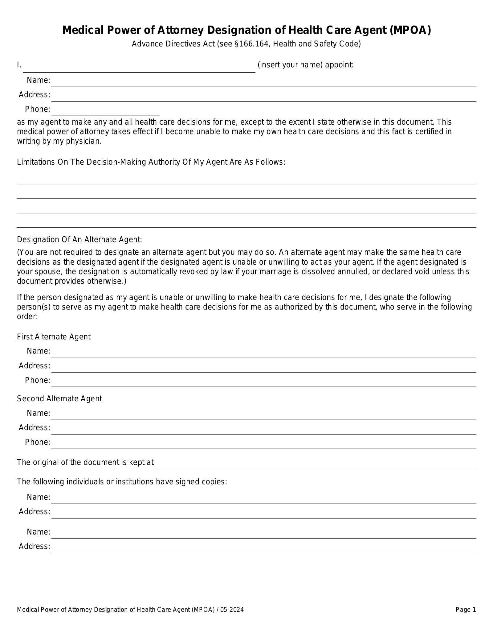 Free Texas Medical Power Of Attorney Form PDF EForms