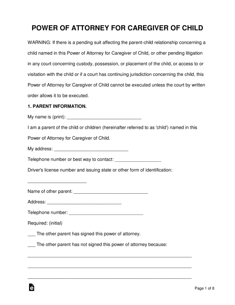 Texas Minor (Child) Power of Attorney Form