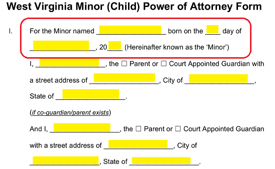 Free West Virginia Minor Child Parental Power Of Attorney Form Pdf Eforms
