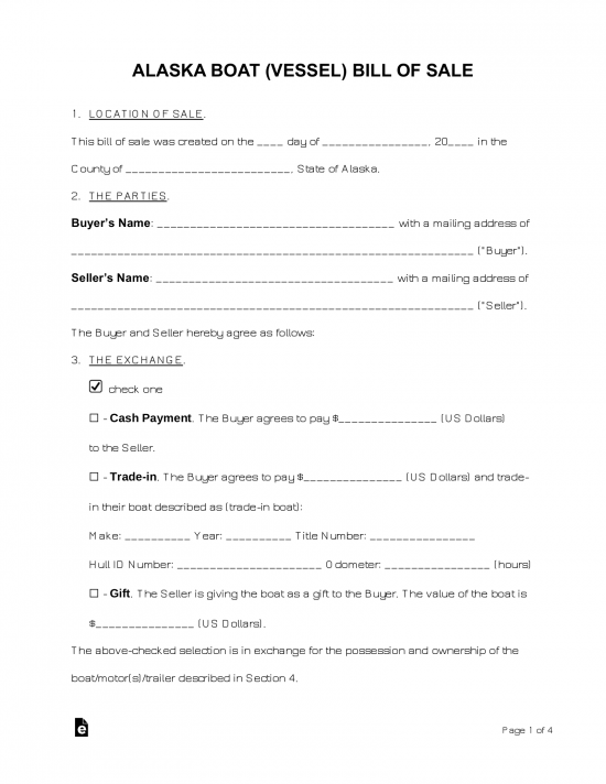 Free Alaska Boat Bill of Sale Form Word PDF eForms