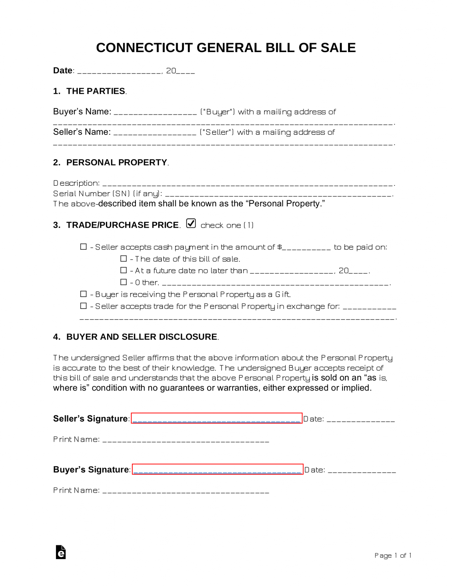 Free Connecticut Bill Of Sale Forms PDF EForms   Connecticut General Personal Property Bill Of Sale 1583x2048 